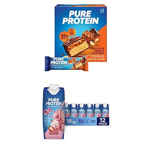 Chocolate Peanut Caramel Protein Bars 12 Count + Strawberry Protein Shake 12 Pack P19499