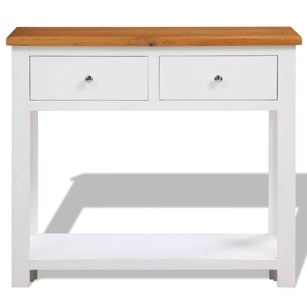 Solid Oak Wood Console Table with Drawers O580725