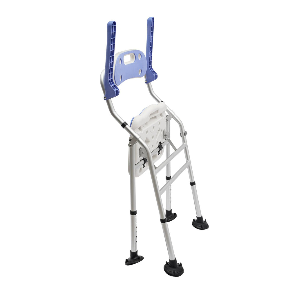 Folding Shower Seat with Arms and Back, Height Adjustable Non-Slip Bath Bench, 330lbs Capacity, Blue W25445
