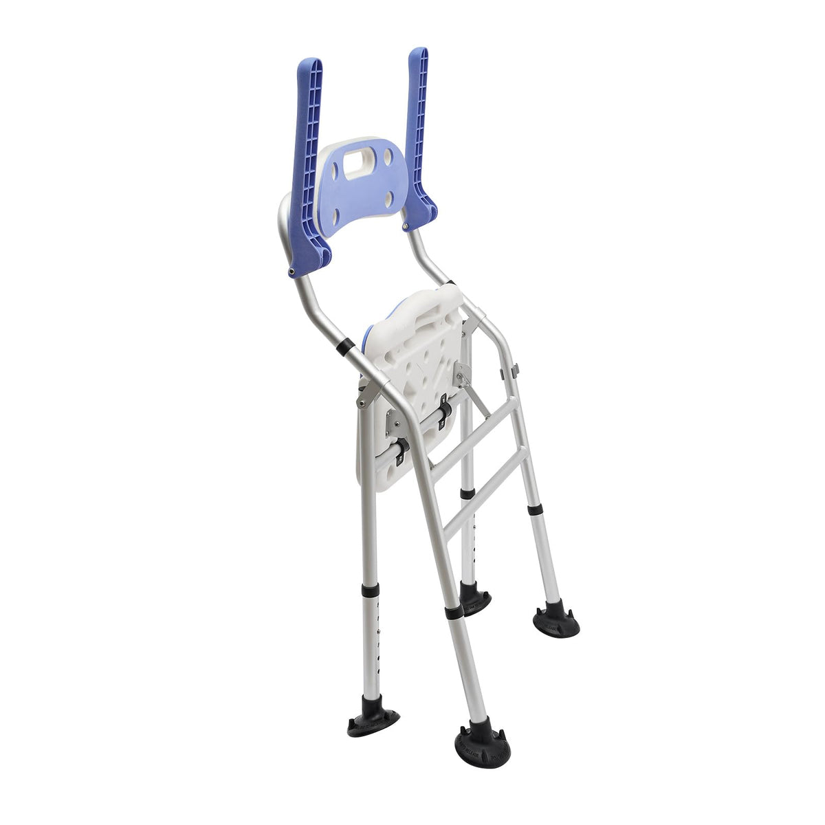 Folding Shower Seat with Arms and Back, Height Adjustable Non-Slip Bath Bench, 330lbs Capacity, Blue W25445