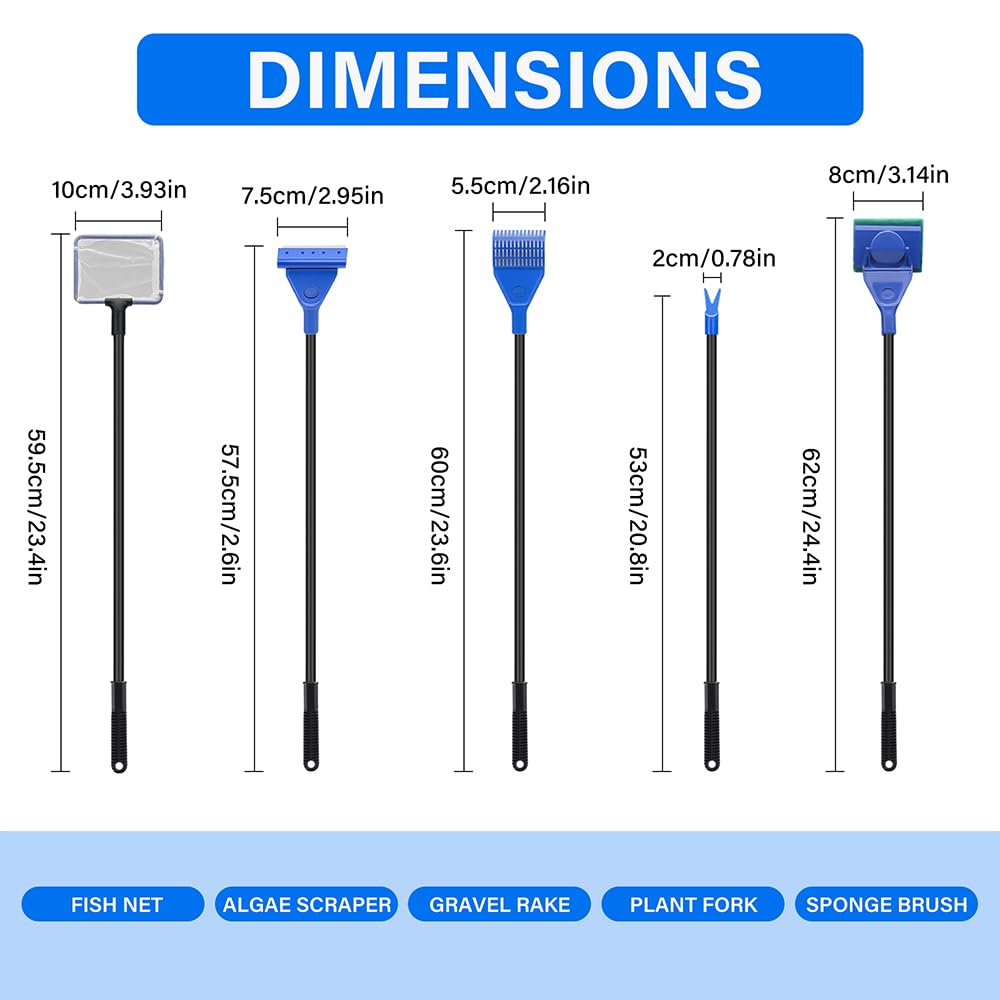 5 in 1 Fish Tank Cleaner Kit with 19 Inch Anti-Slip Handle P870090