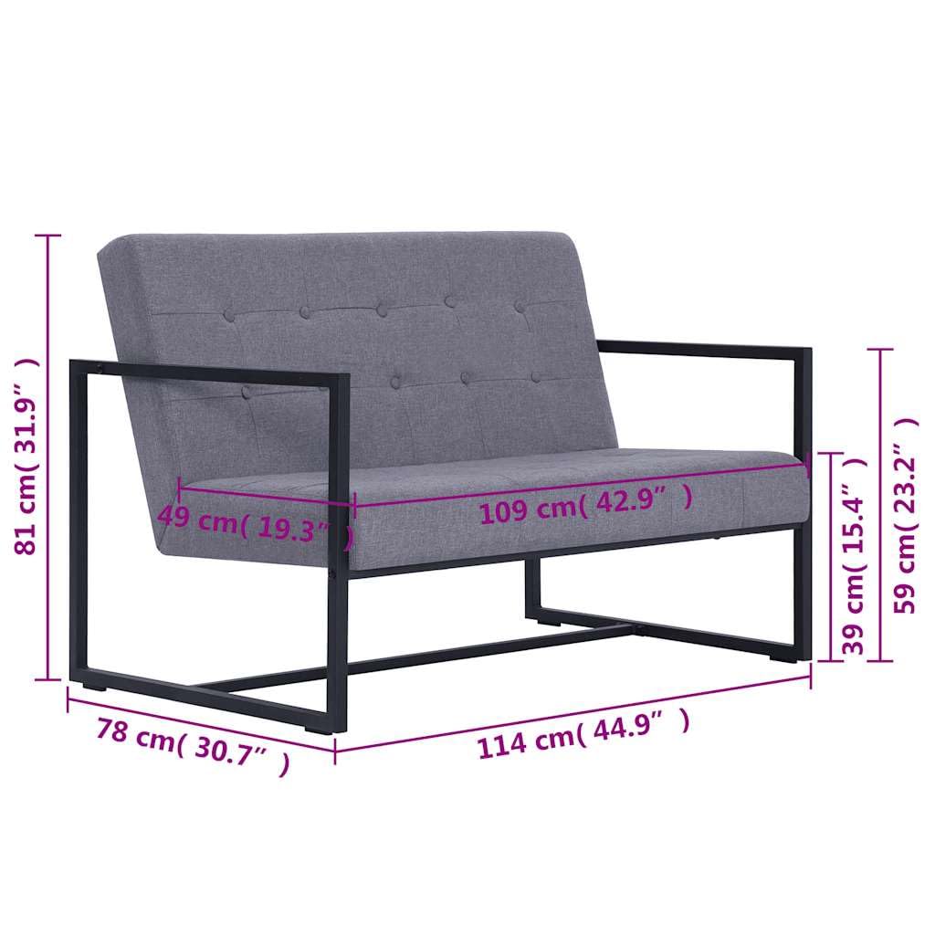Light Gray Fabric 2 Seater Loveseat Sofa with Steel Legs T77935