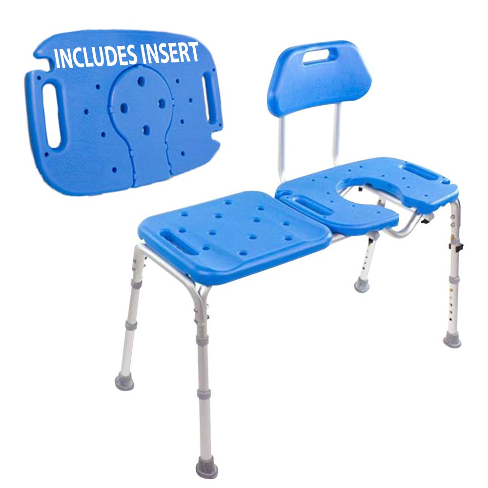 Bath Transfer Bench with Cutout Shower Seat, Adjustable Height, Blue B4274