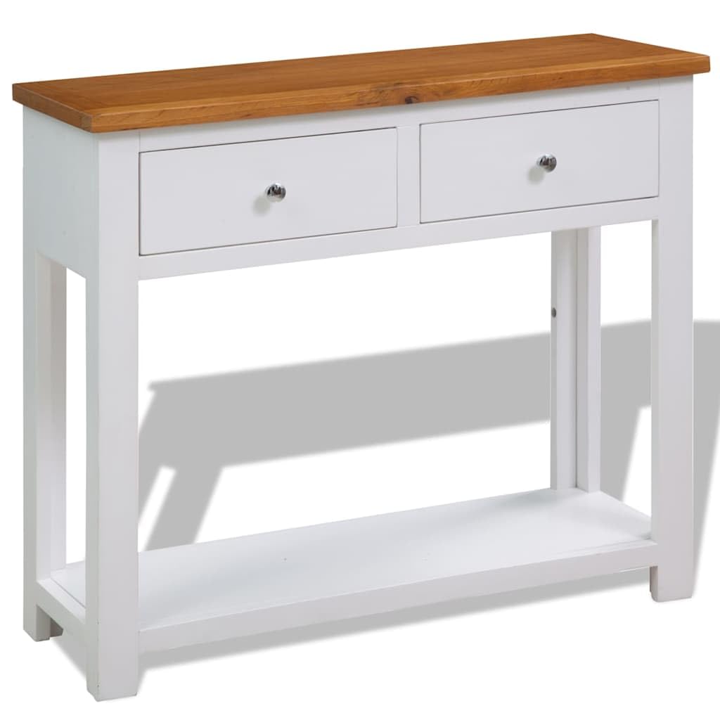 Solid Oak Wood Console Table with Drawers O580725