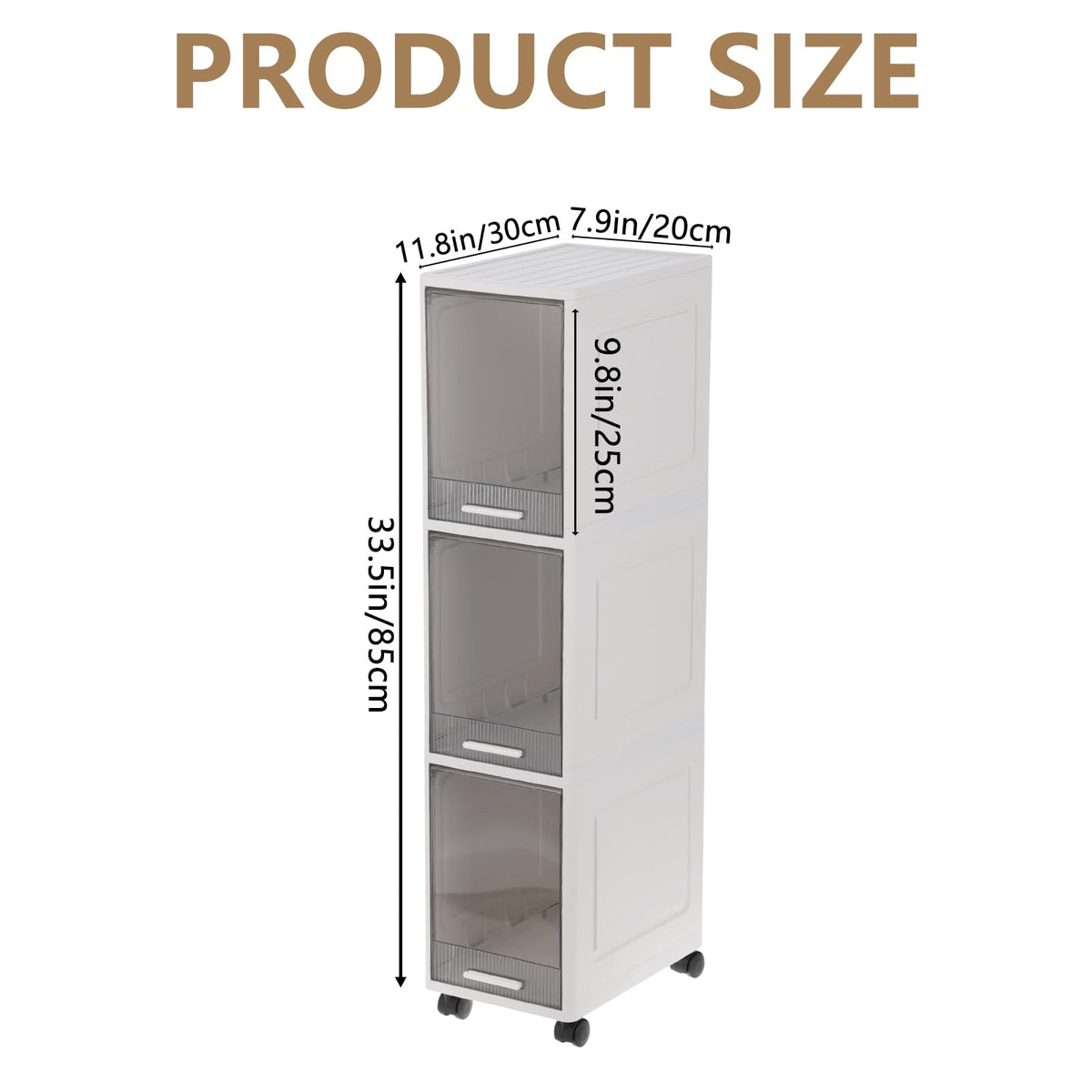 Narrow 3 Tier Bathroom Storage Cabinet with Wheels W8264