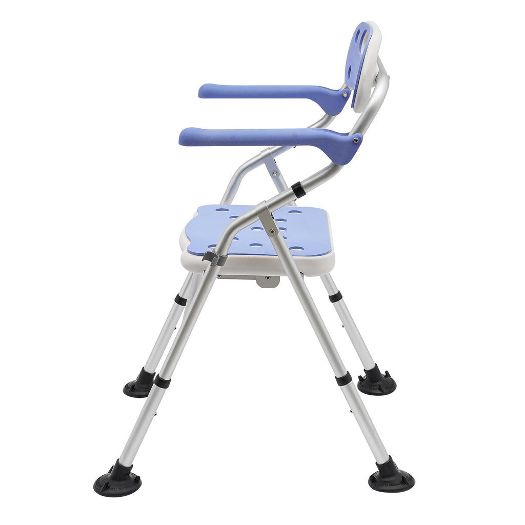 Folding Shower Seat with Arms and Back, Height Adjustable Non-Slip Bath Bench, 330lbs Capacity, Blue W25445