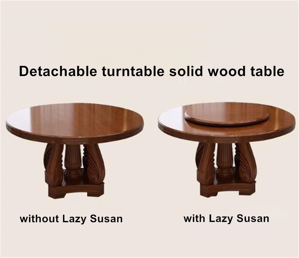 Black Round Solid Wood Dining Table with Lazy Susan F6990