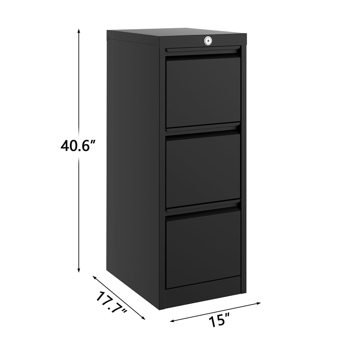 3 Drawer Metal File Cabinet with Lock, Black L60462