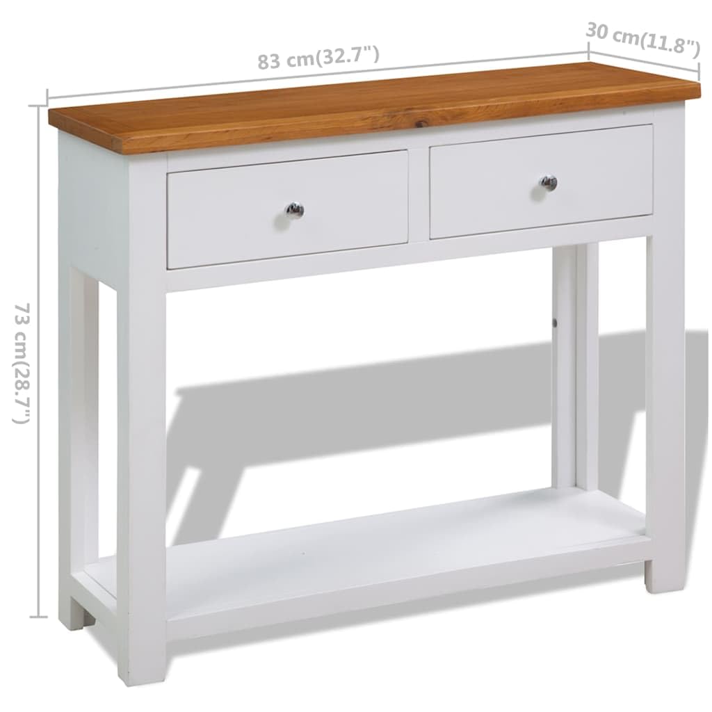 Solid Oak Wood Console Table with Drawers O580725