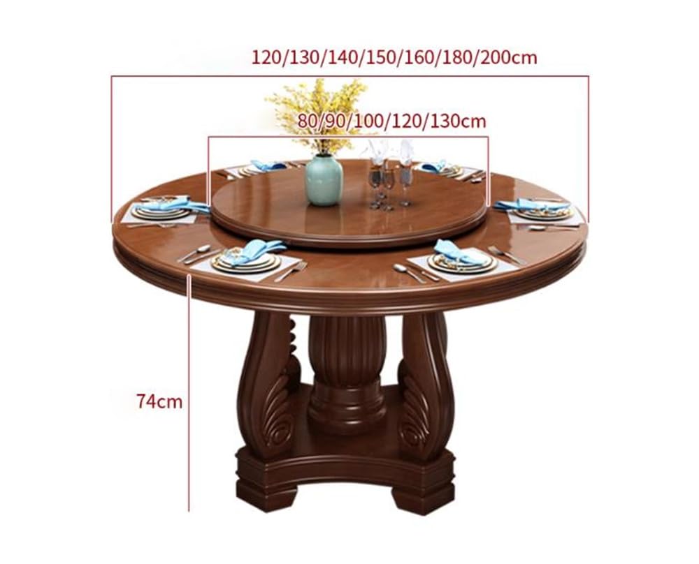 Black Round Solid Wood Dining Table with Lazy Susan F6990