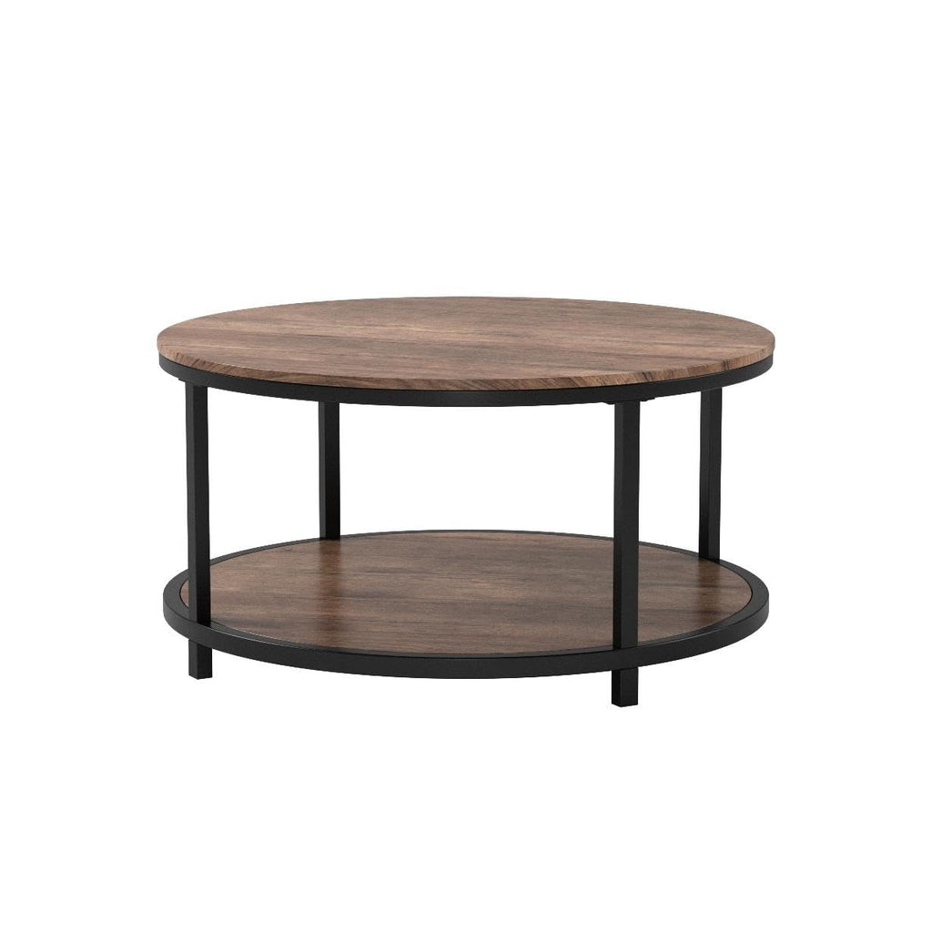 Round 2-Tier Wood Coffee Table with Storage Shelf G119