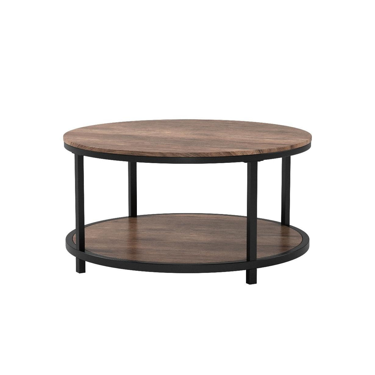 Round 2-Tier Wood Coffee Table with Storage Shelf G119