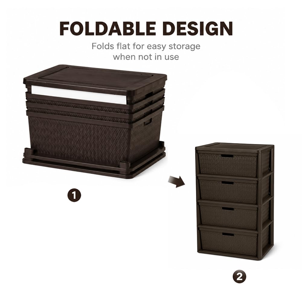 Brown 4 Drawer Plastic Storage Tower V64502