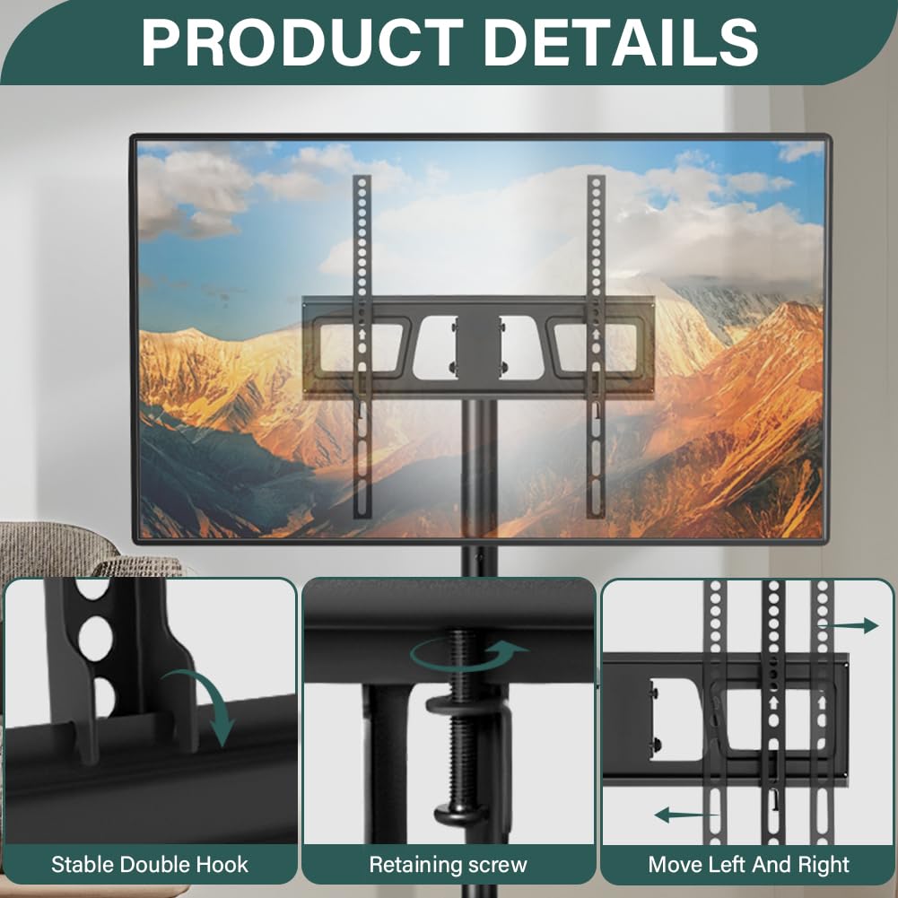 Rolling TV Stand with Wheels for 32-55Inch Screens up to 55lbs Black E93762