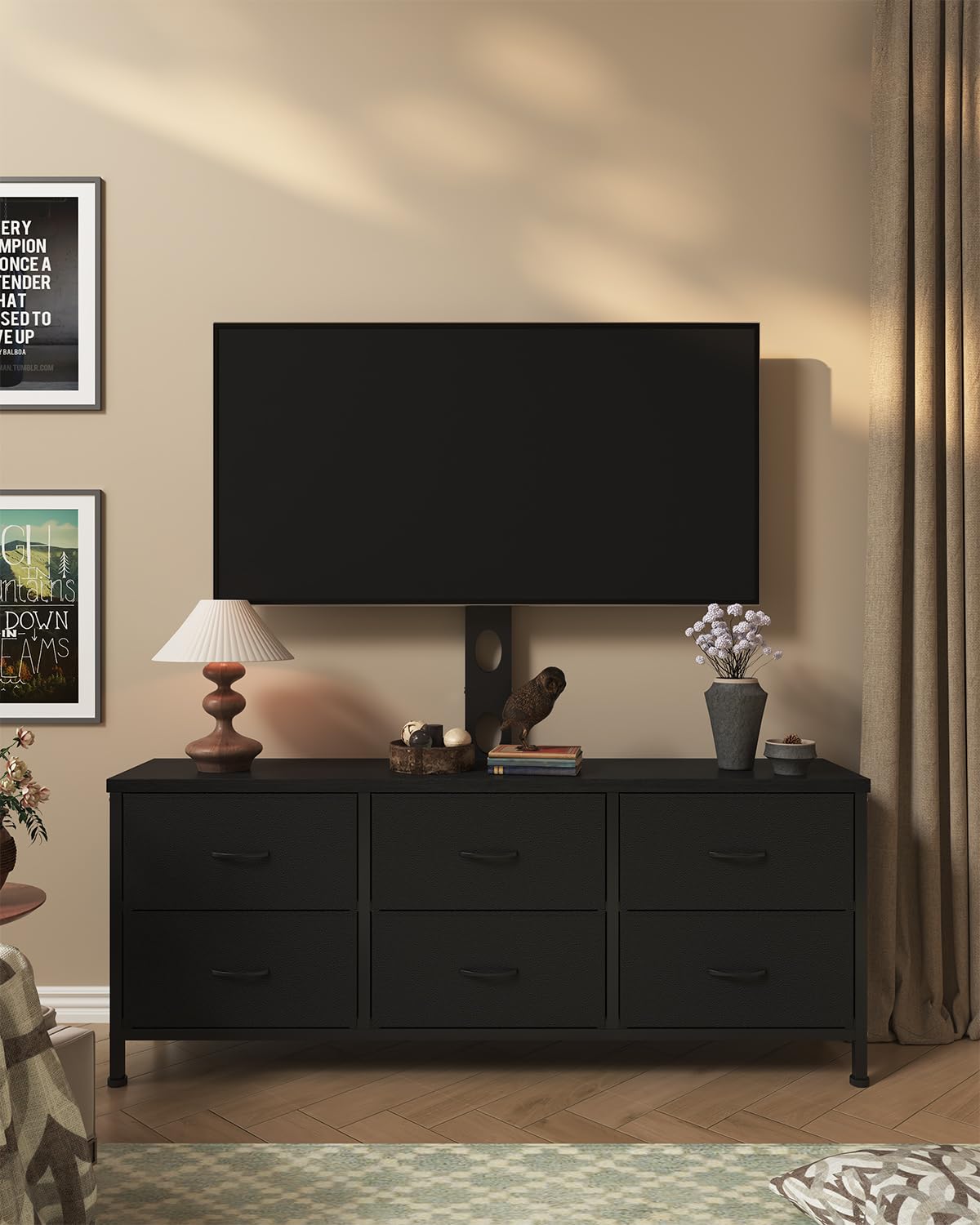 Black 6 Drawer TV Stand with Mount H6883