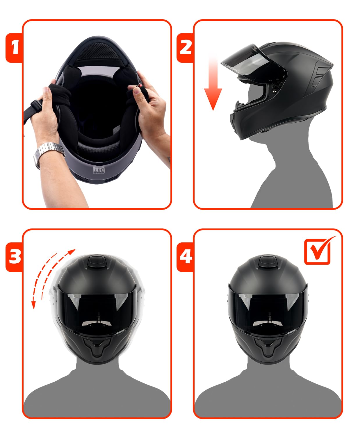 Full Face Motorcycle Helmet DOT Approved J7740