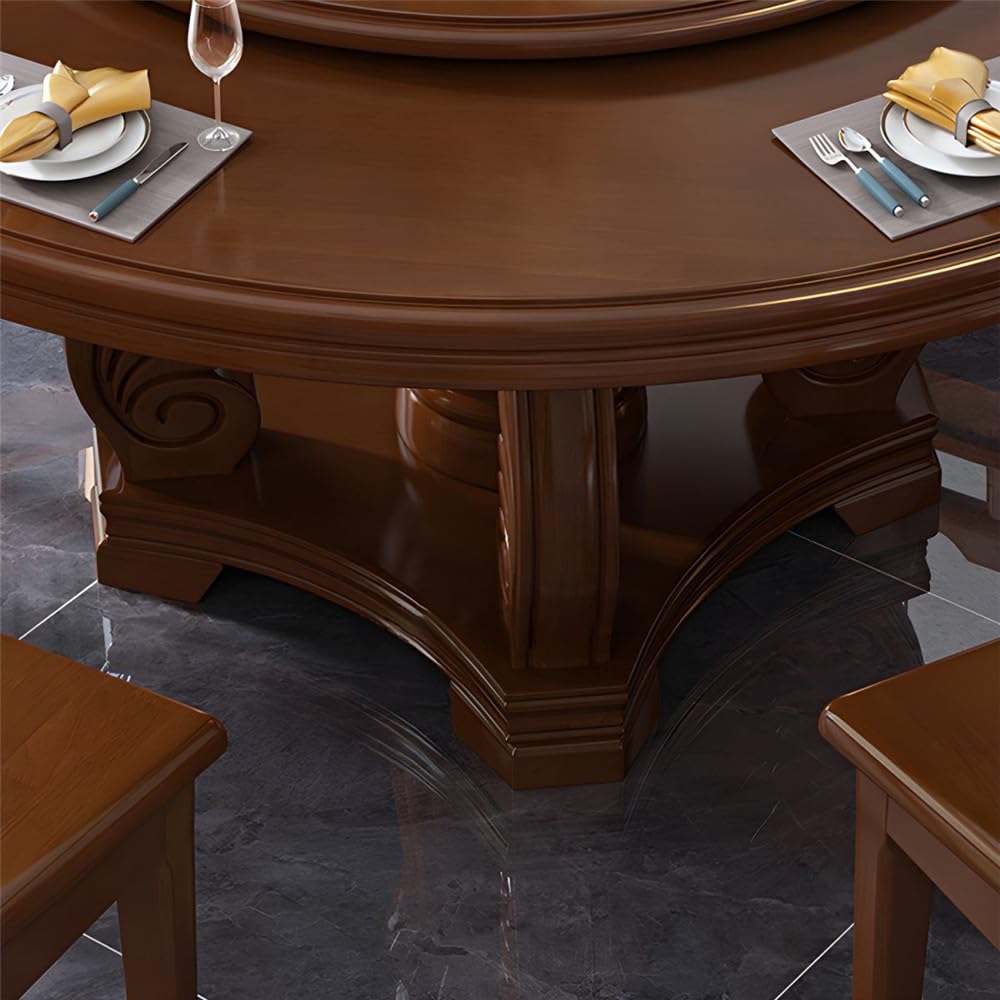 Black Round Solid Wood Dining Table with Lazy Susan F6990