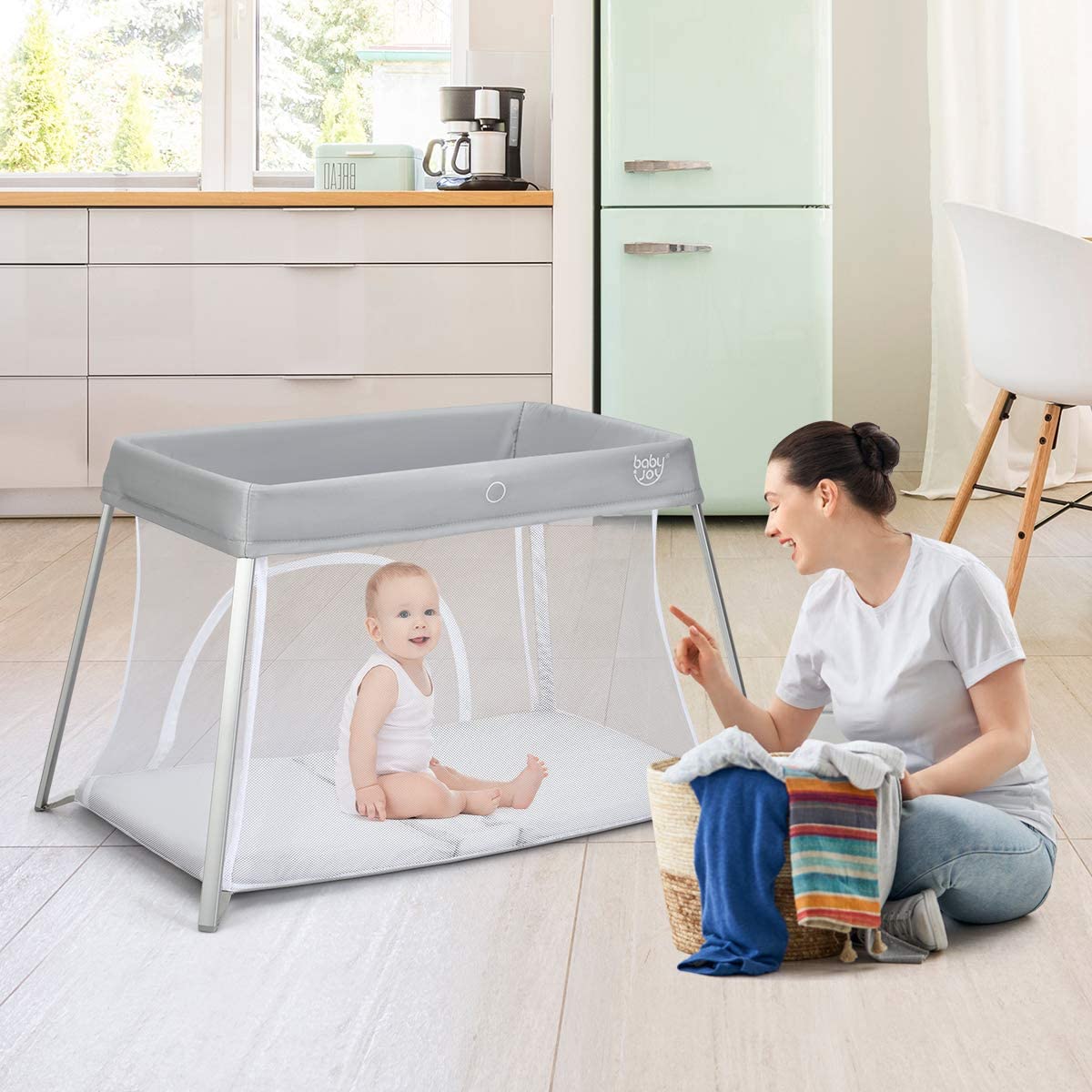2 in 1 Portable Baby Playard with Mattress and Carry Bag I253
