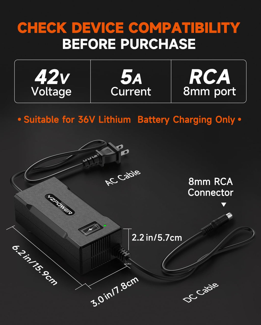 42V 5A Scooter Charger RCA Round Charging Port I670