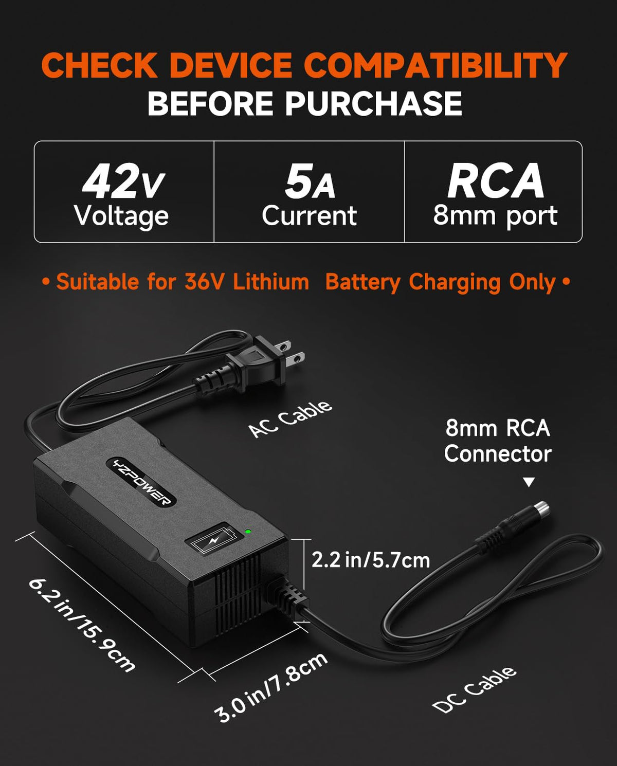 42V 5A Scooter Charger RCA Round Charging Port I670