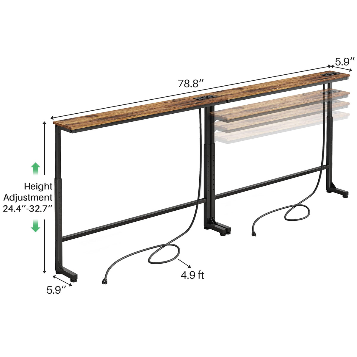 2-Pack Narrow Console Table with Adjustable Height and 2 Power Outlets Q730808
