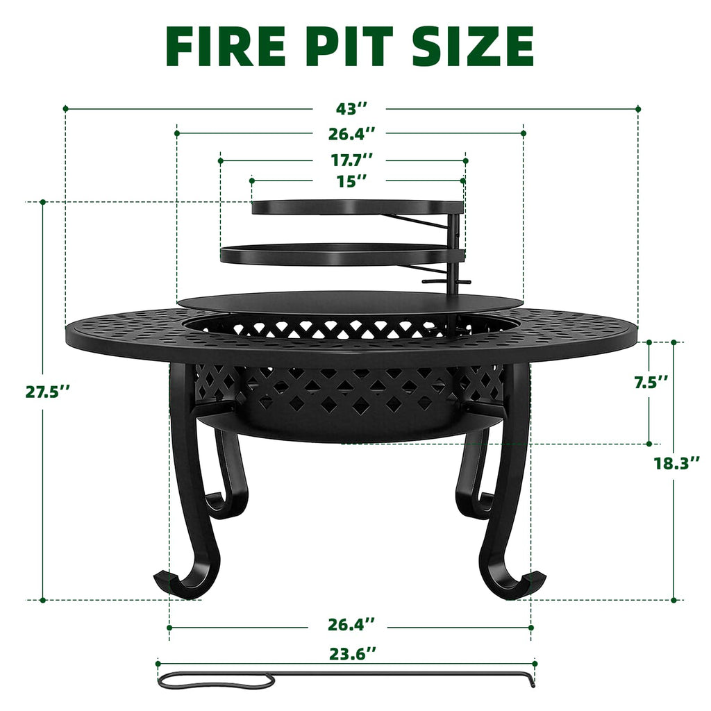 43 Inch Wood Burning Fire Pit with Lid L908