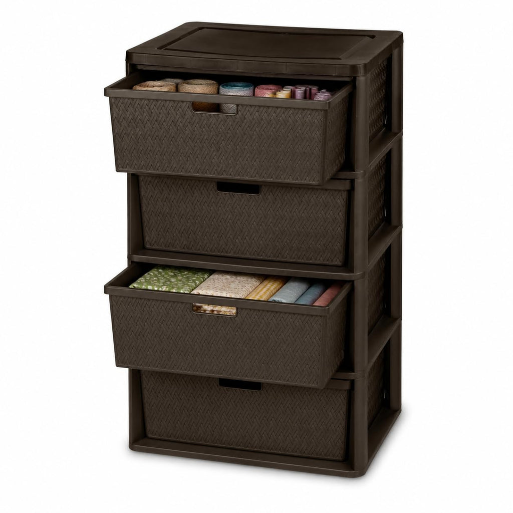 Brown 4 Drawer Plastic Storage Tower L789