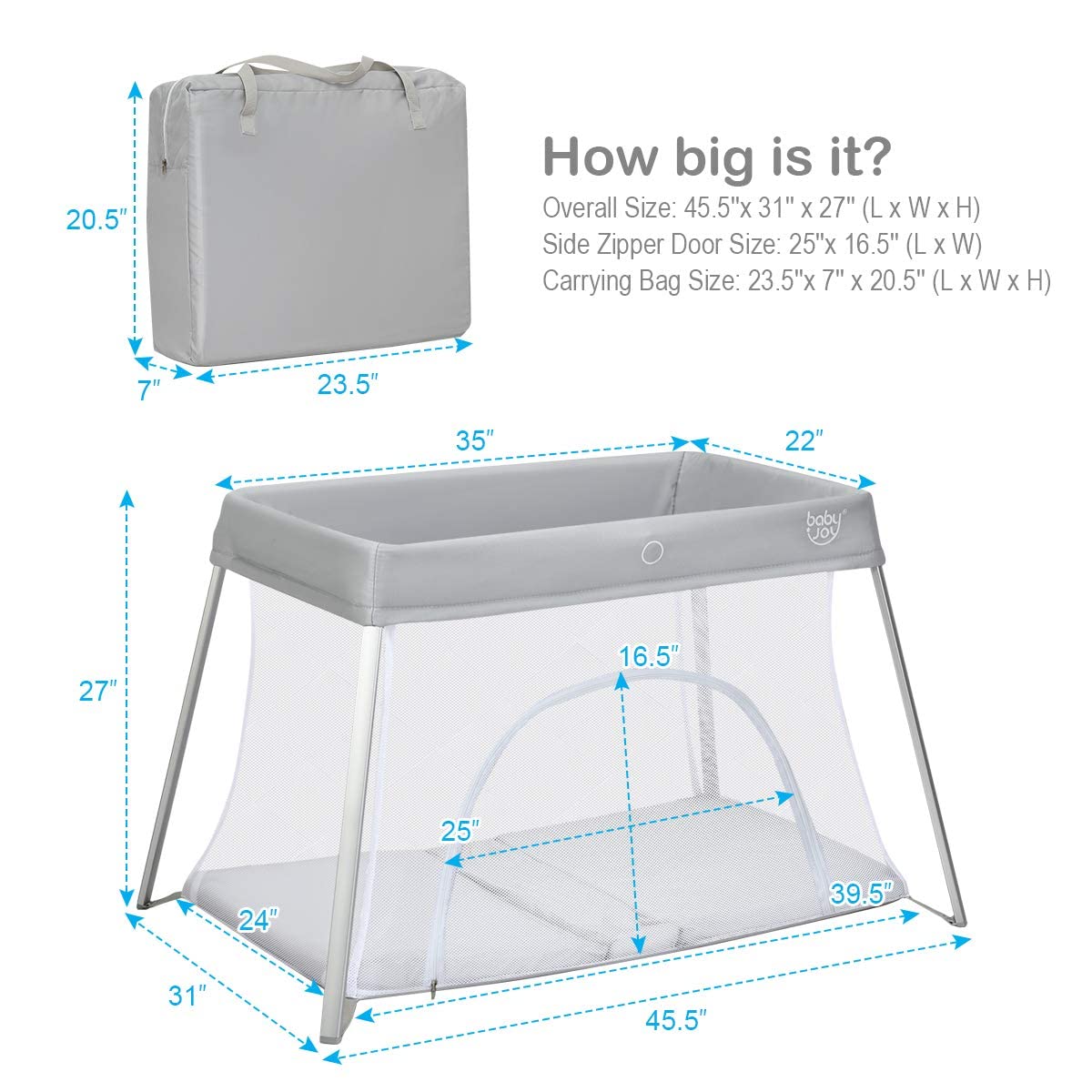 2 in 1 Portable Baby Playard with Mattress and Carry Bag I253