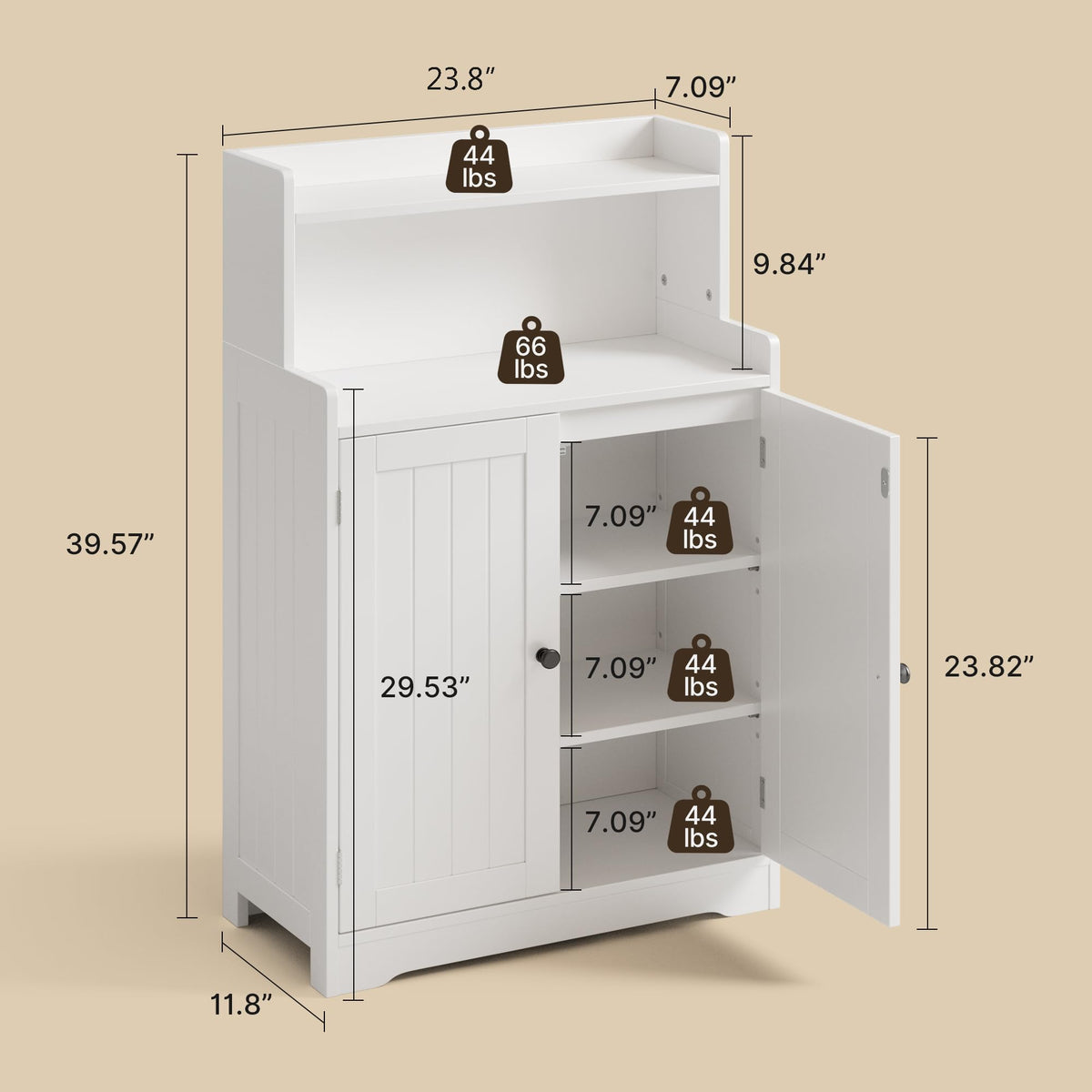 White Bathroom Storage Cabinet with 2 Adjustable Shelves A5116
