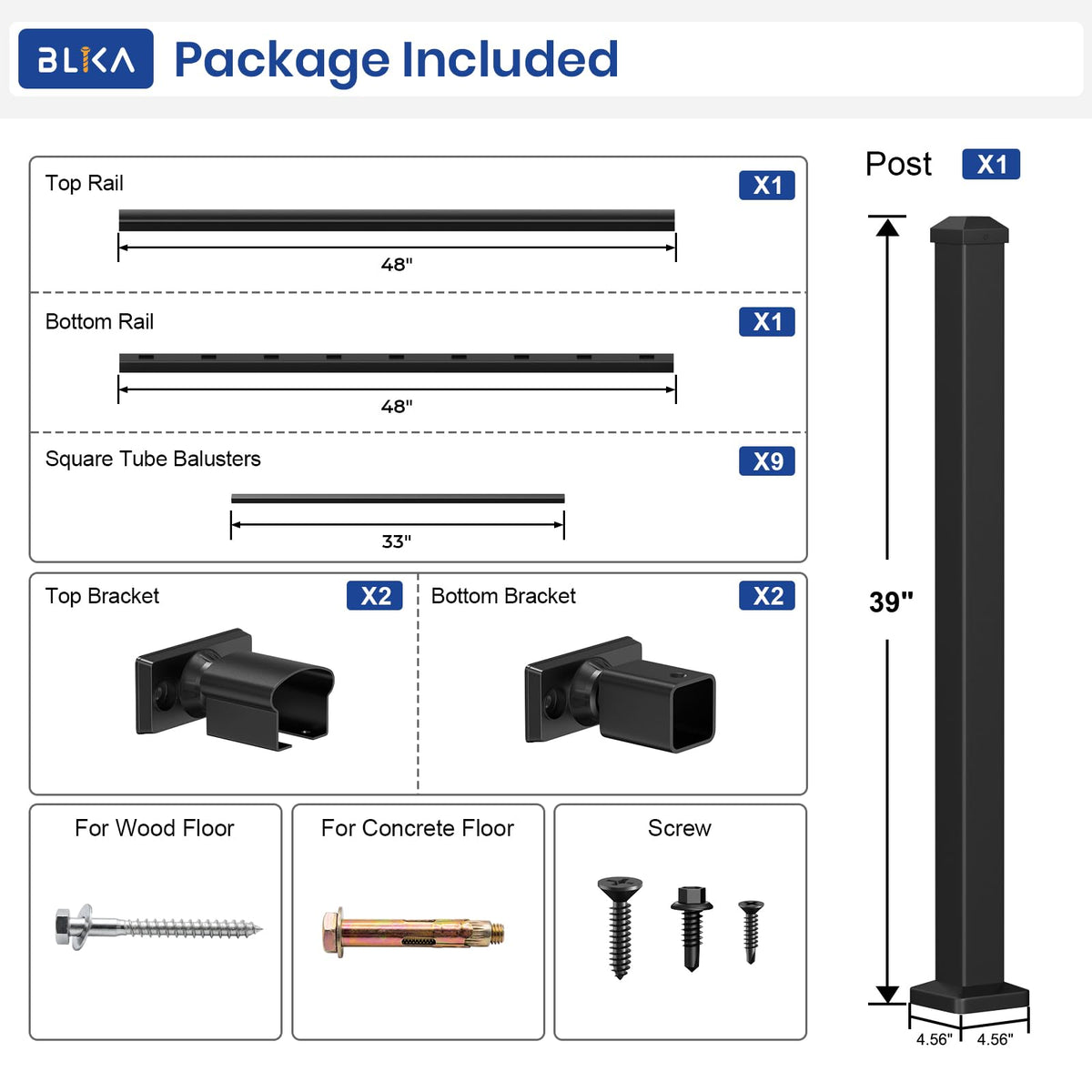 Aluminum Stair Railing Kit with Post, Matte Black W998
