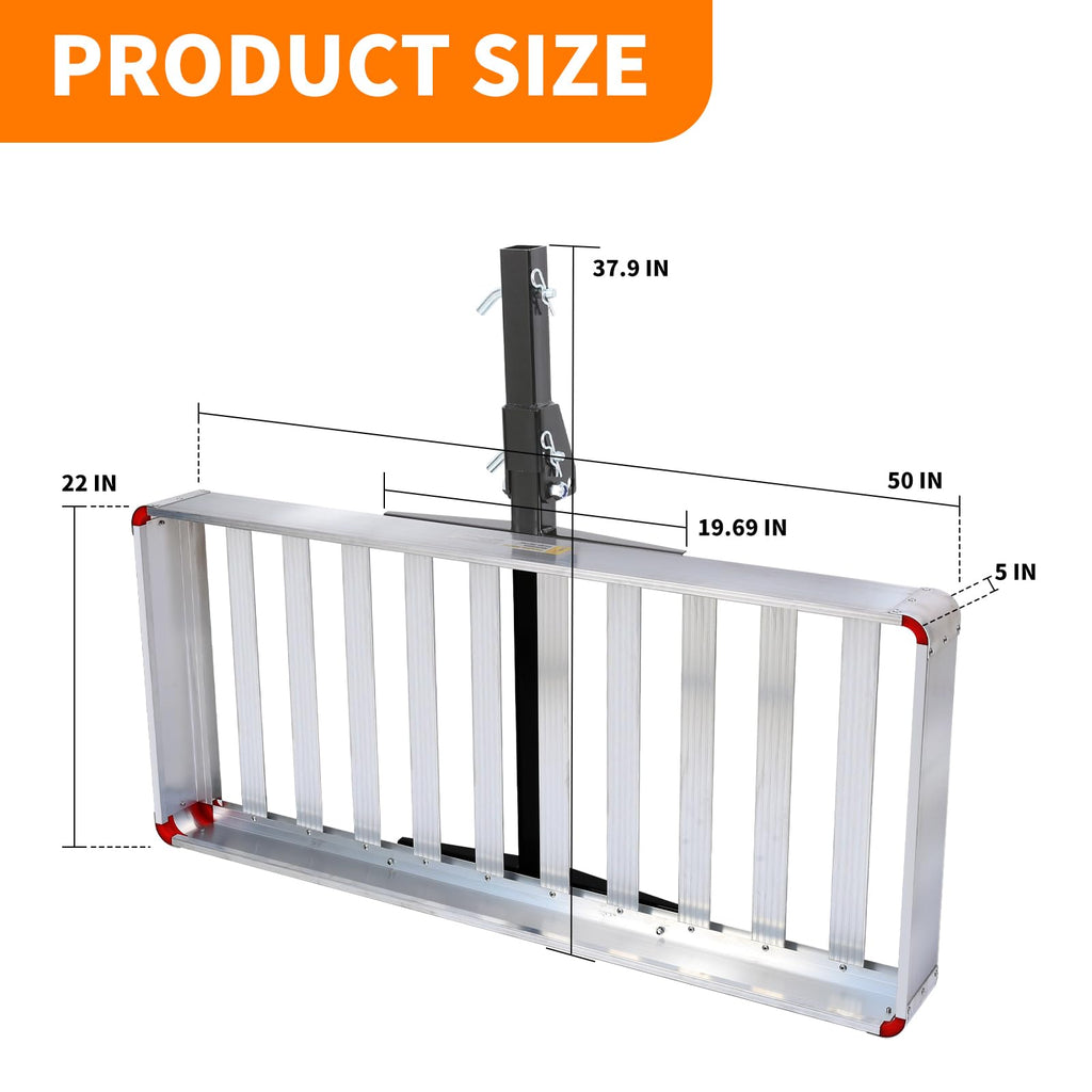 500-lb Capacity 50 inch x 22 inch Folding Aluminum Hitch Mount Cargo Carrier Basket Q44423