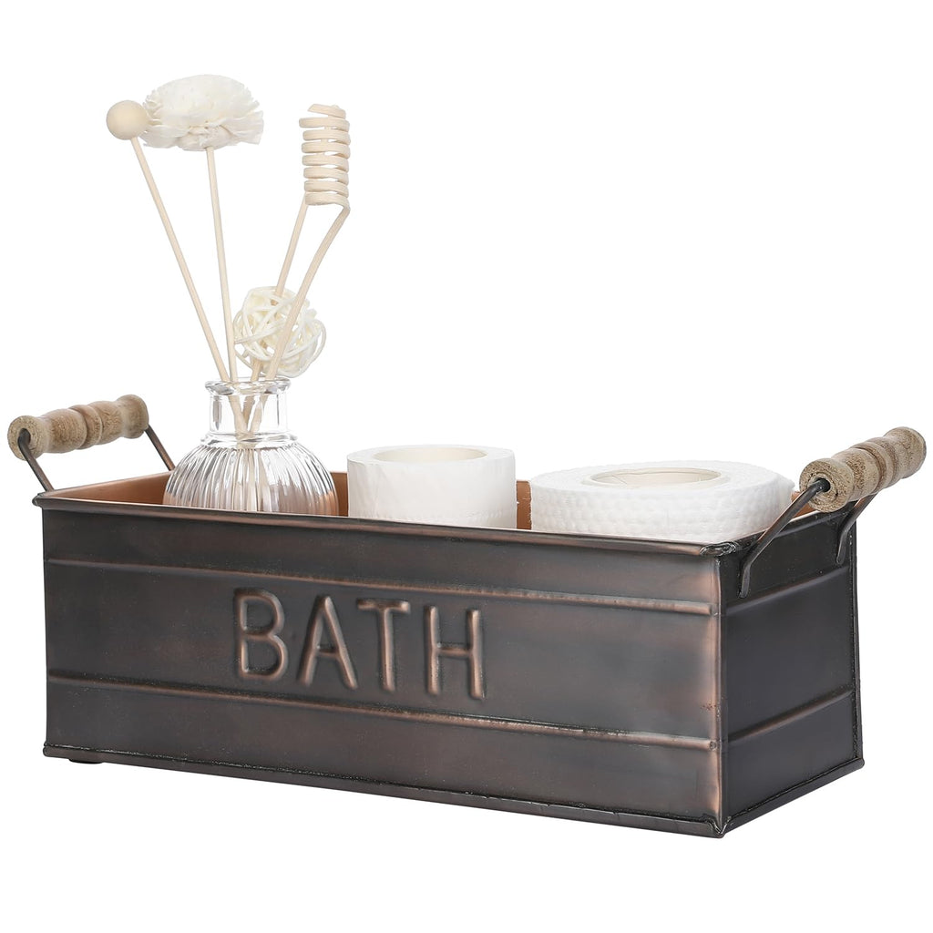 Copper Wooden Handle Toiletries Holder Bin F394