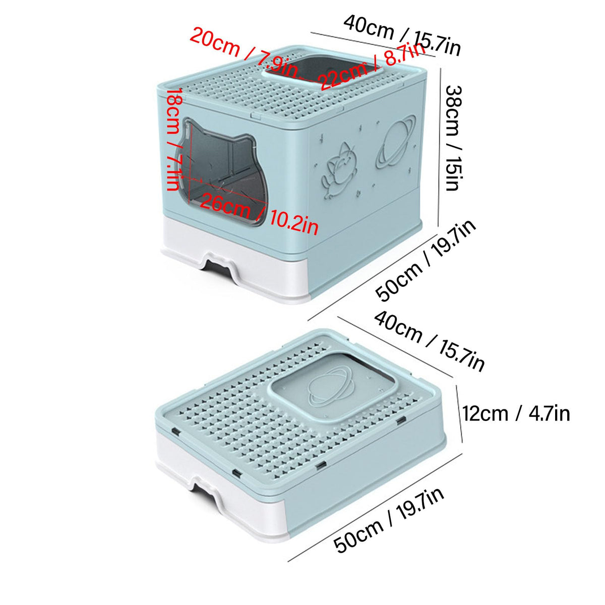 Enclosed Cat Litter Box Top Entry Foldable with Lid Blue Q9549