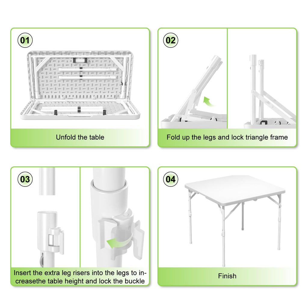 34" White Square Folding Plastic Table with Carrying Handle P7543