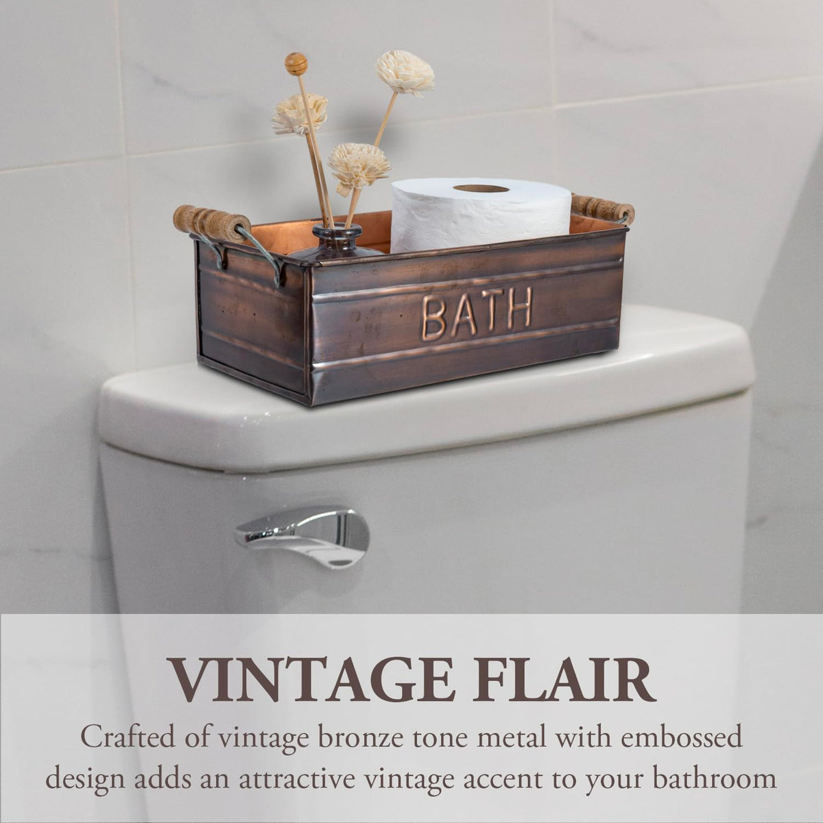 Copper Wooden Handle Toiletries Holder Bin F394
