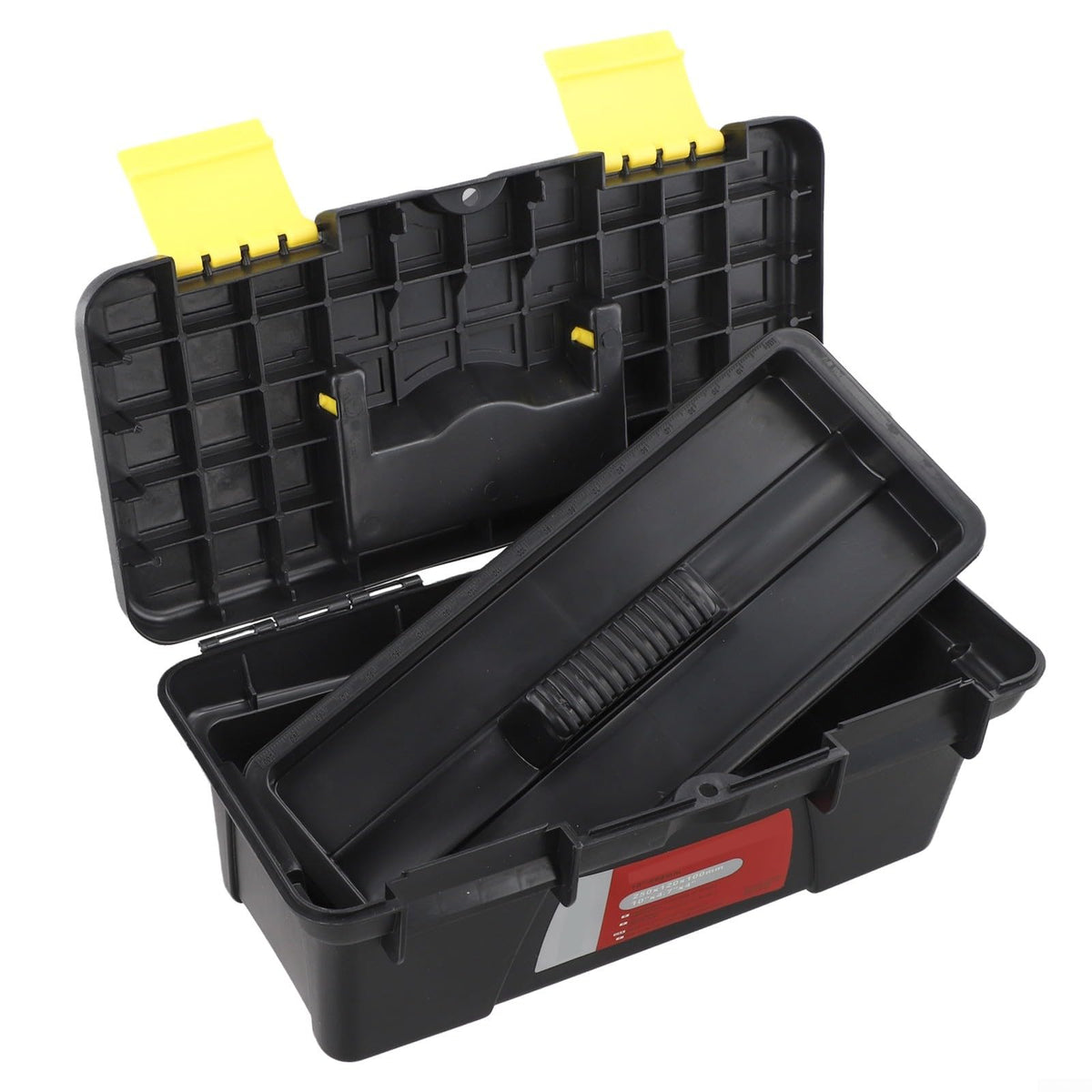 10 Inch Plastic Toolbox with Dual Layer Organization and Secure Latch, Black Z4677