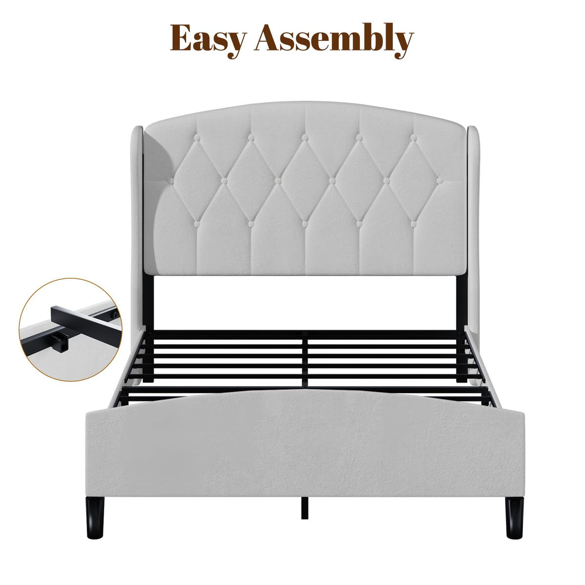 Full Size Bed Frame with Tufted Wingback Headboard & Footboard X420979