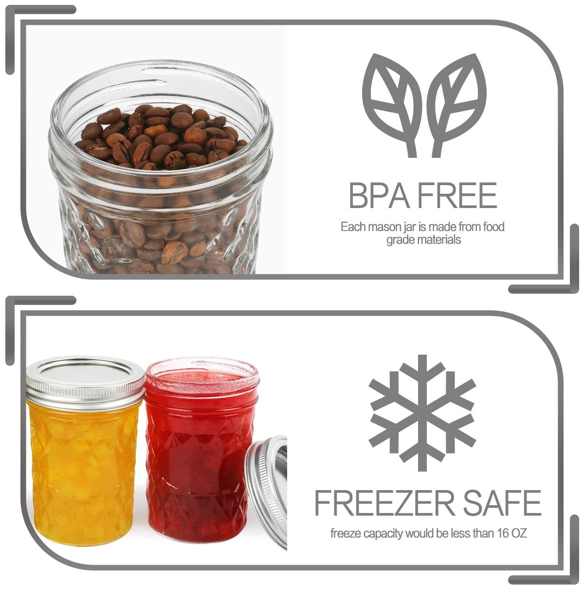 12 Packs 16oz Wide Mouth Mason Jars with Lids and Bands I6334