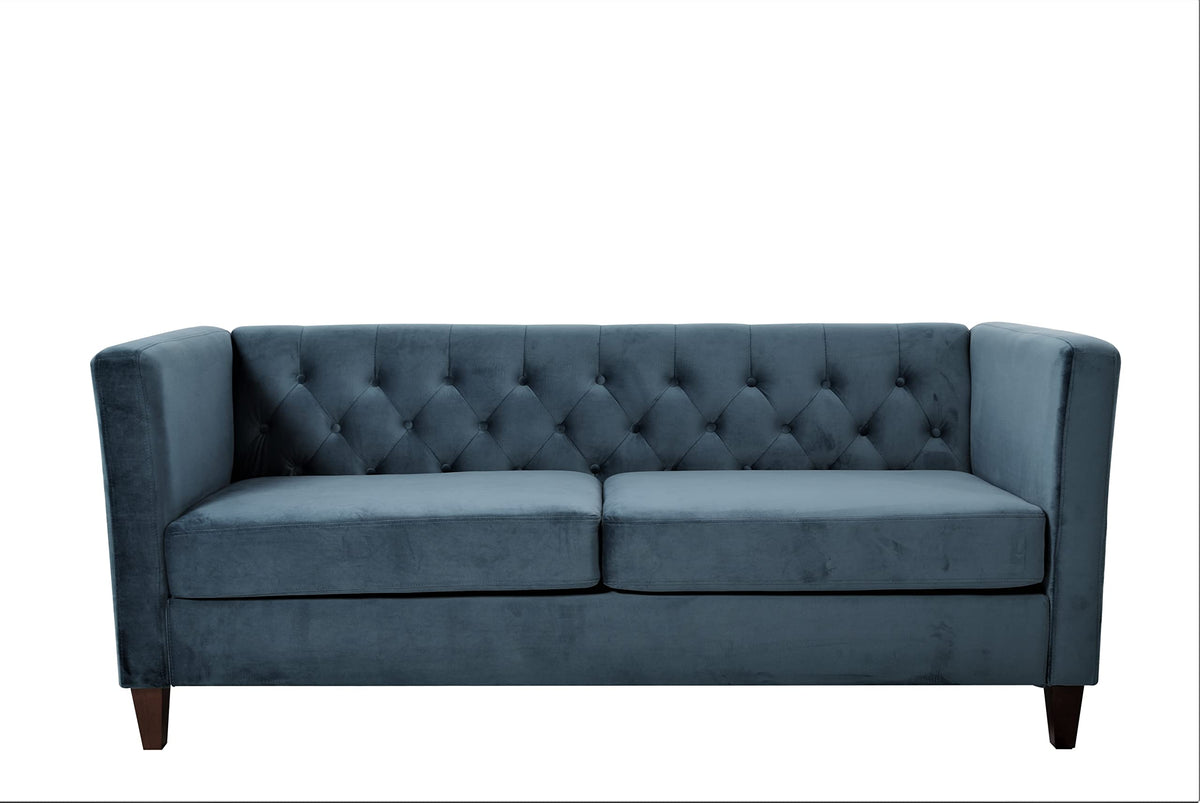 Prussian Blue Velvet Three Seater Sofa N4854