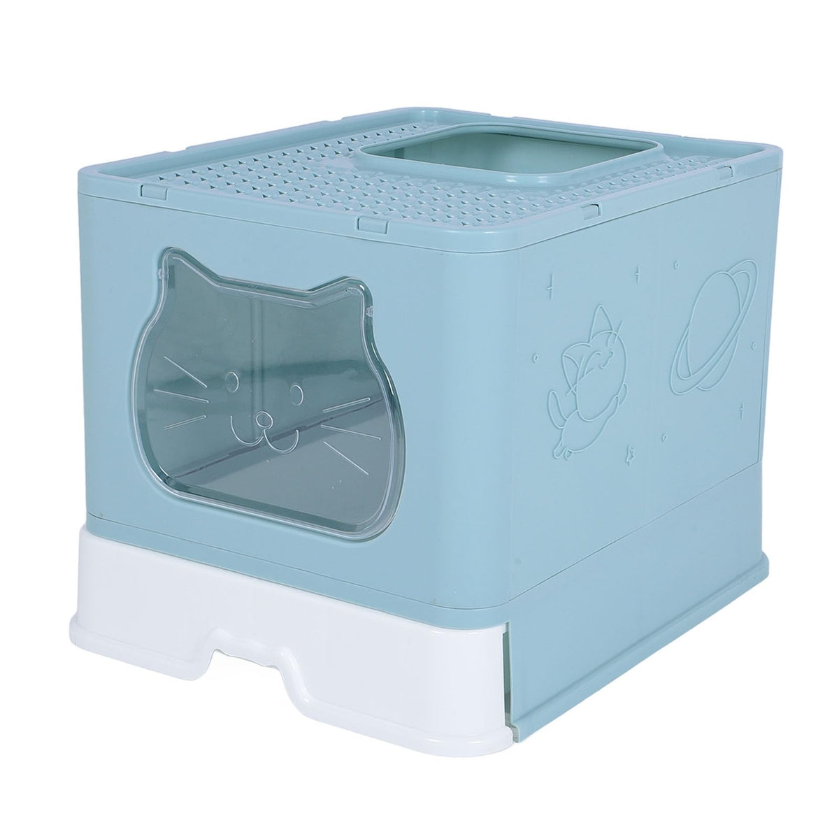 Enclosed Cat Litter Box Top Entry Foldable with Lid Blue Q9549
