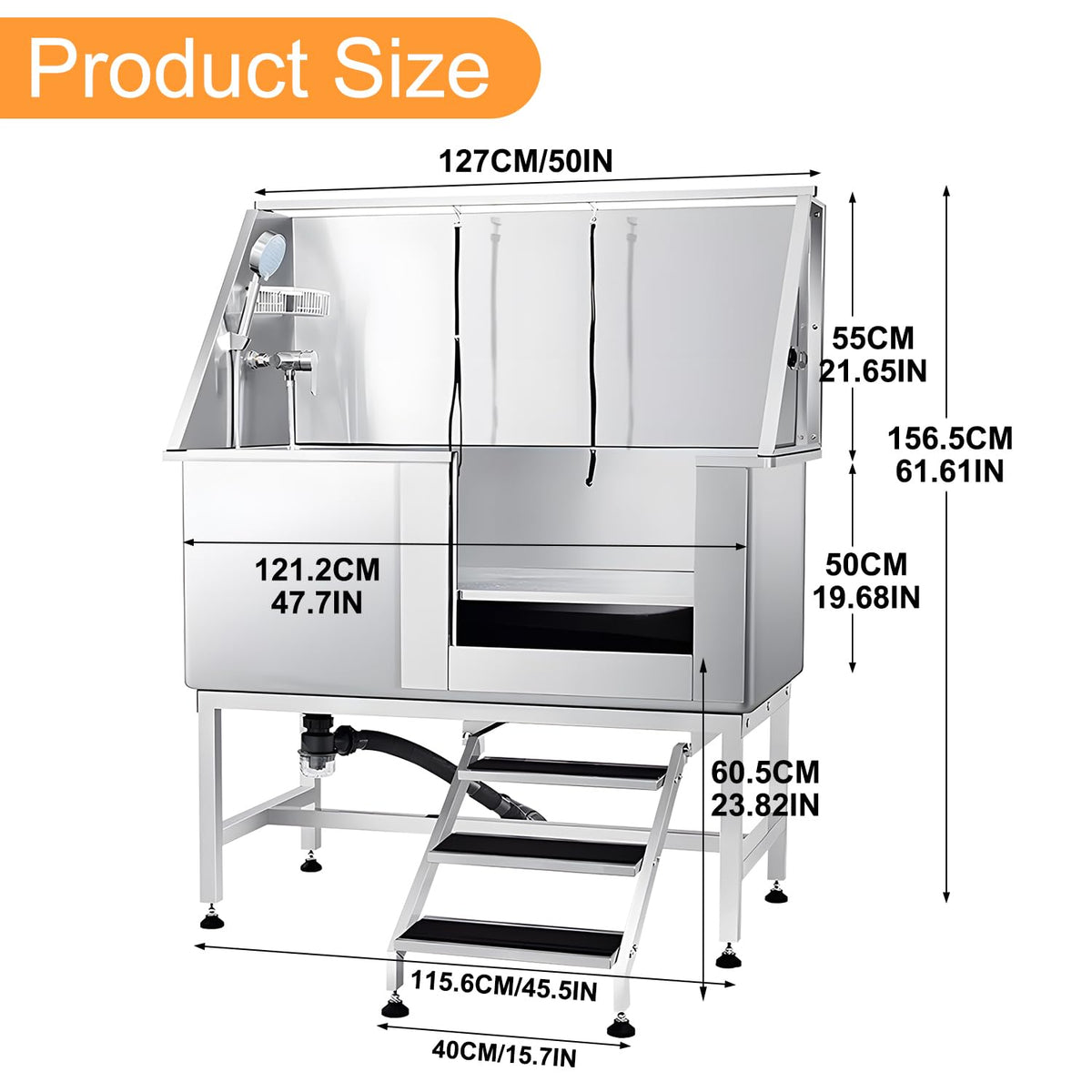 Stainless Steel 304 Dog Grooming Tub with Stairs and Faucet R10274