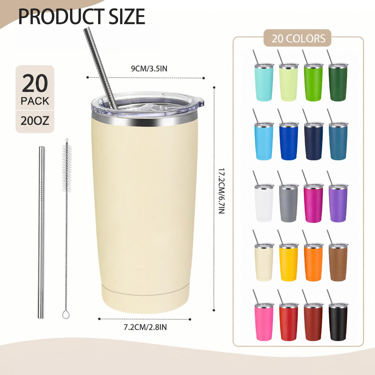 20 Pack Stainless Steel Vacuum Insulated Tumbler 20oz I6723