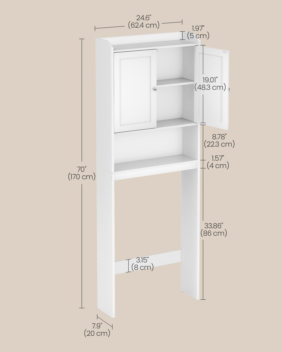 Over the Toilet Storage Cabinet with Doors and Adjustable Shelves K868