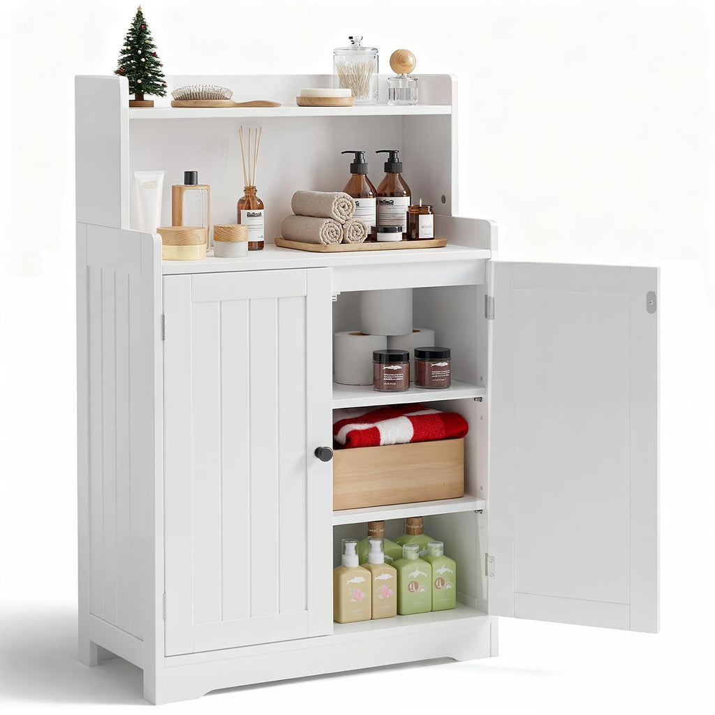 White Bathroom Storage Cabinet with 2 Adjustable Shelves A5116