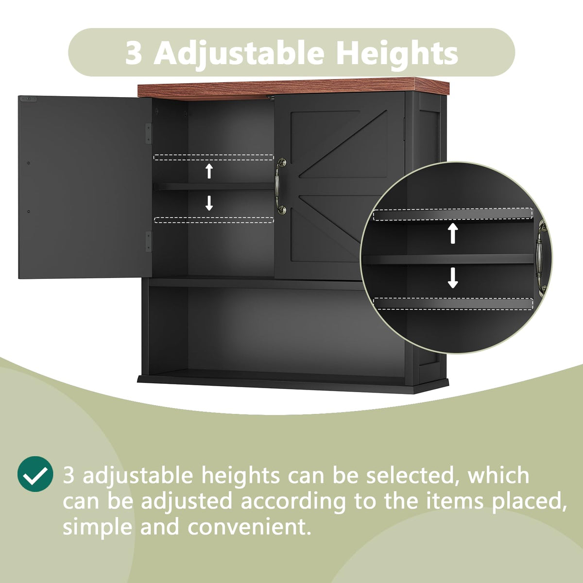 Black Wall Mounted Bathroom Cabinet with Adjustable Shelf W6313