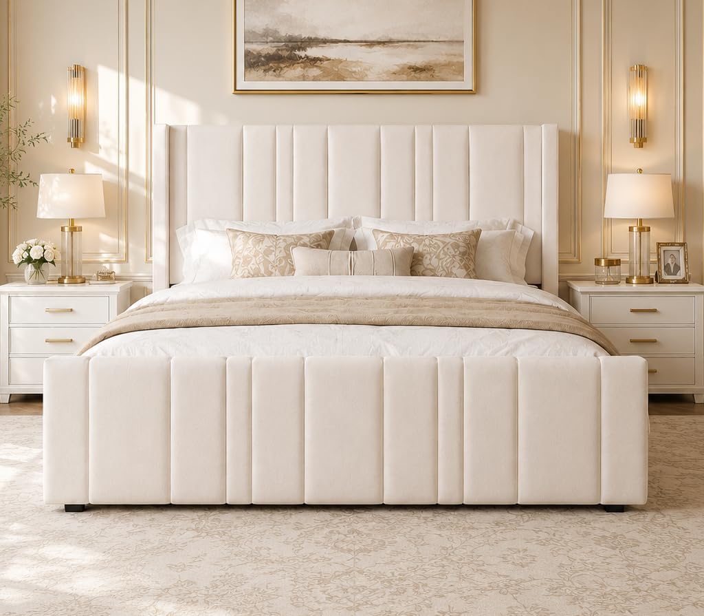 Full Size Velvet Headboard Bed Frame K978
