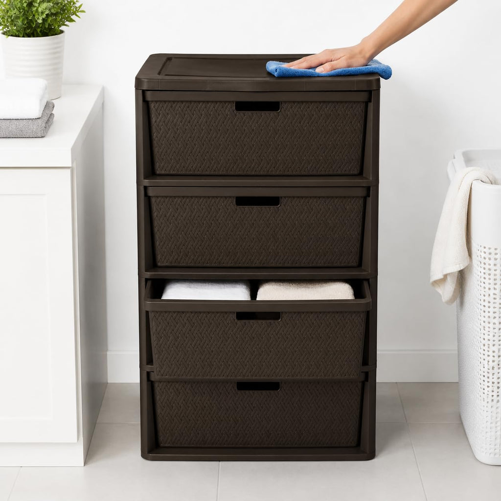 Brown 4 Drawer Plastic Storage Tower V64502