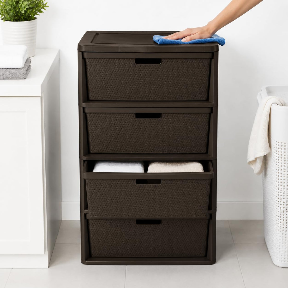 Brown 4 Drawer Plastic Storage Tower L789