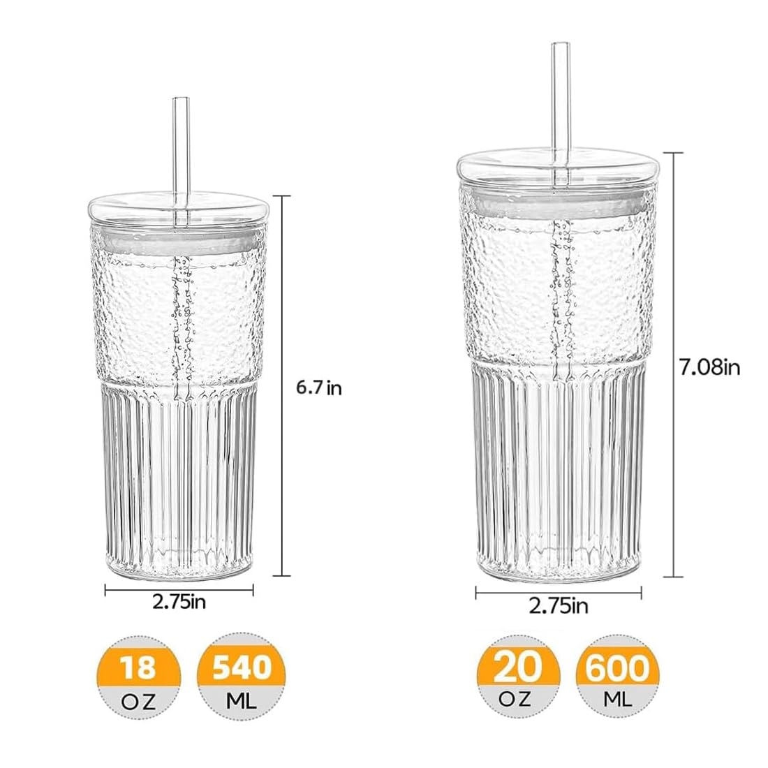 Glass Tumbler with Lid and Straw 20oz H73002