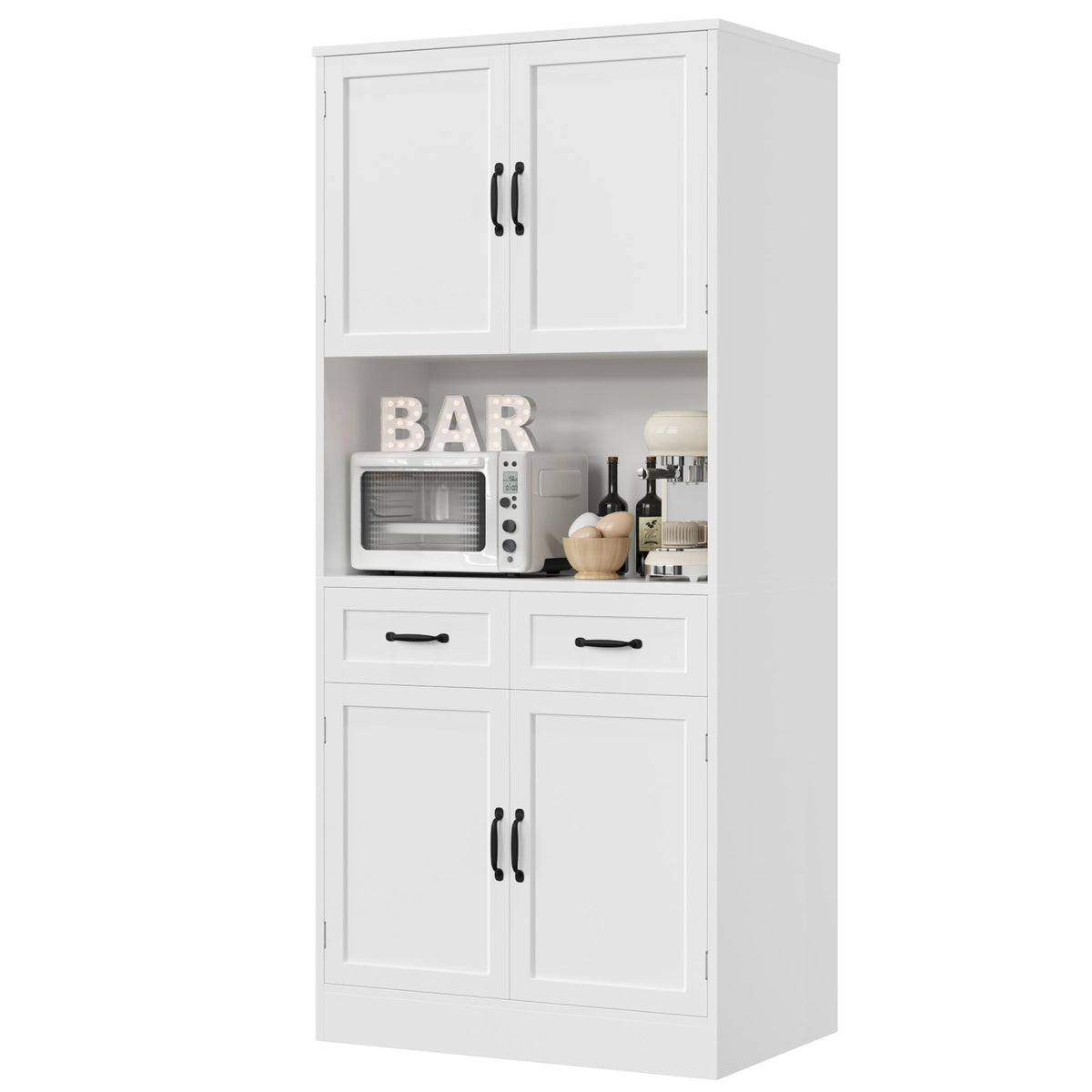 White Tall Wood Kitchen Pantry Storage Cabinet I96982